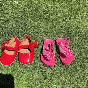 Girls Shoe Lot Red Mary Jane Dress Shoes & Pink Light-Up Sandals Size 4-5